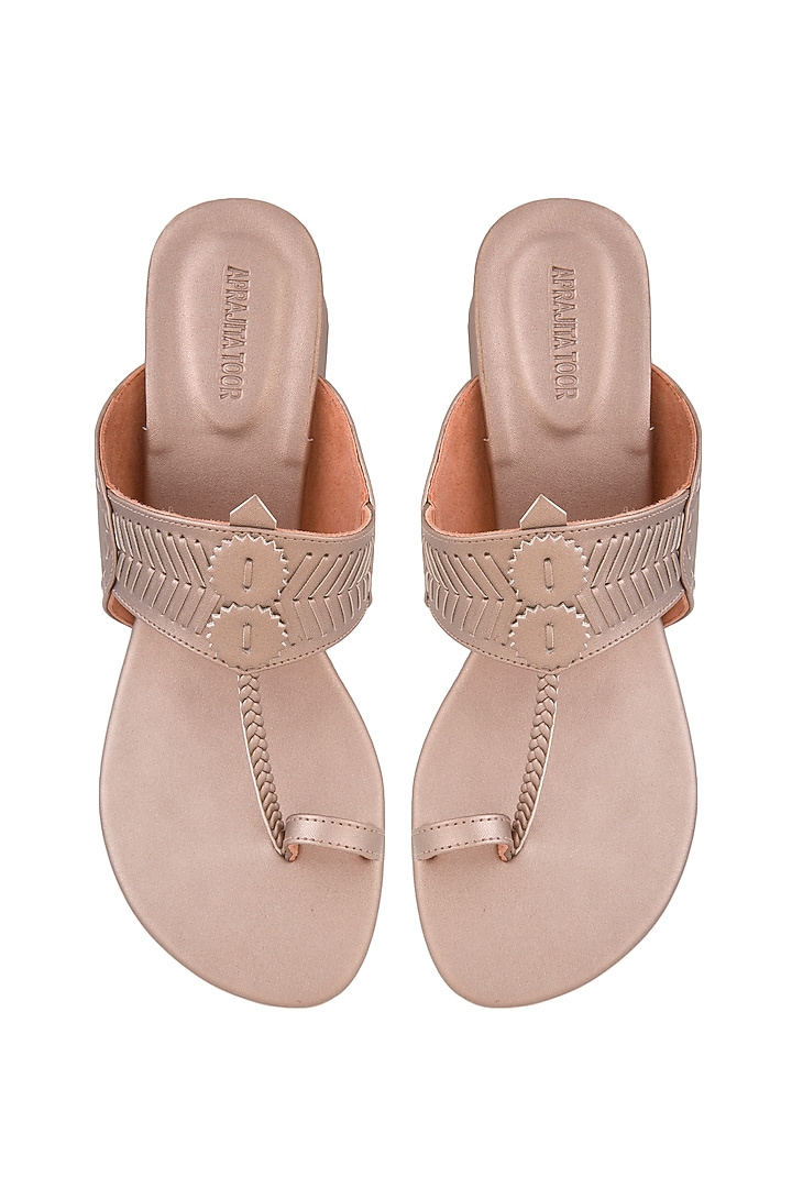 Rose Gold Metallic Slab Heels by Aprajita Toor at Pernia's Pop Up Shop