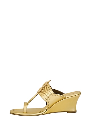 Gold Metallic Handcrafted Wedges by Aprajita Toor