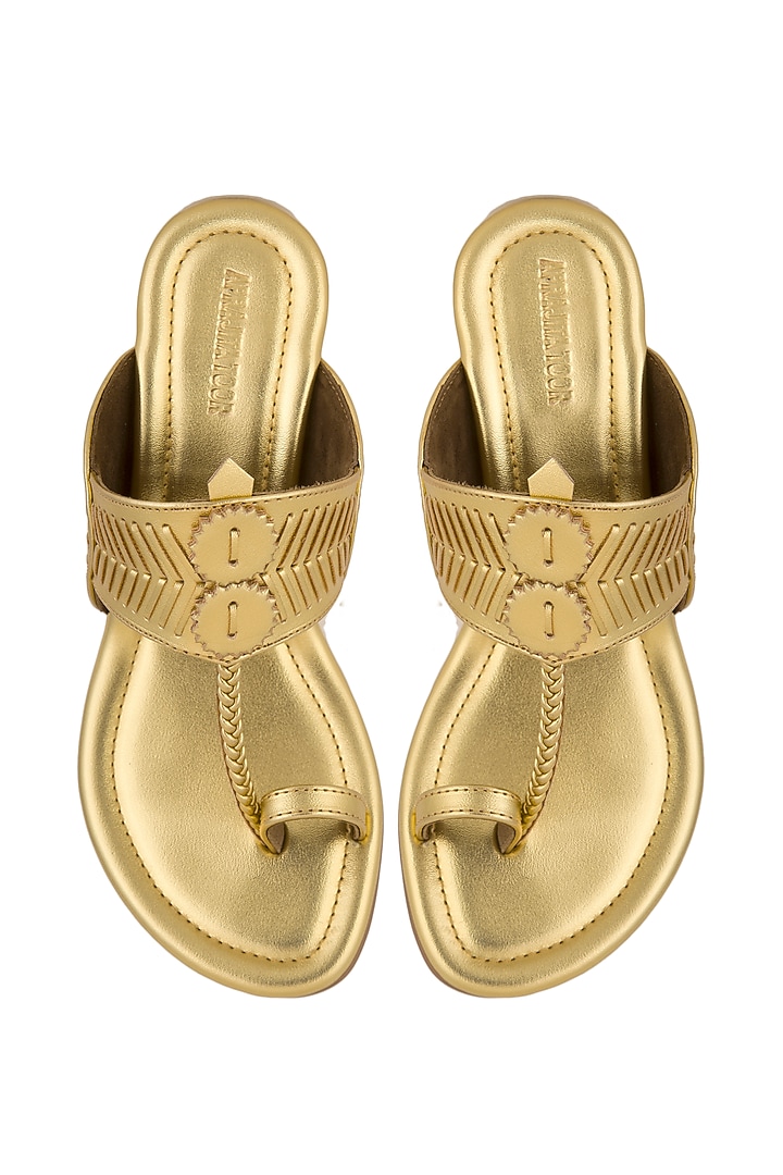 Gold Metallic Handcrafted Wedges by Aprajita Toor at Pernia's Pop Up Shop