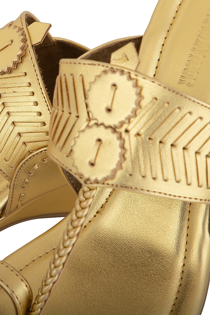 Gold Metallic Handcrafted Wedges by Aprajita Toor at Pernia's Pop Up Shop