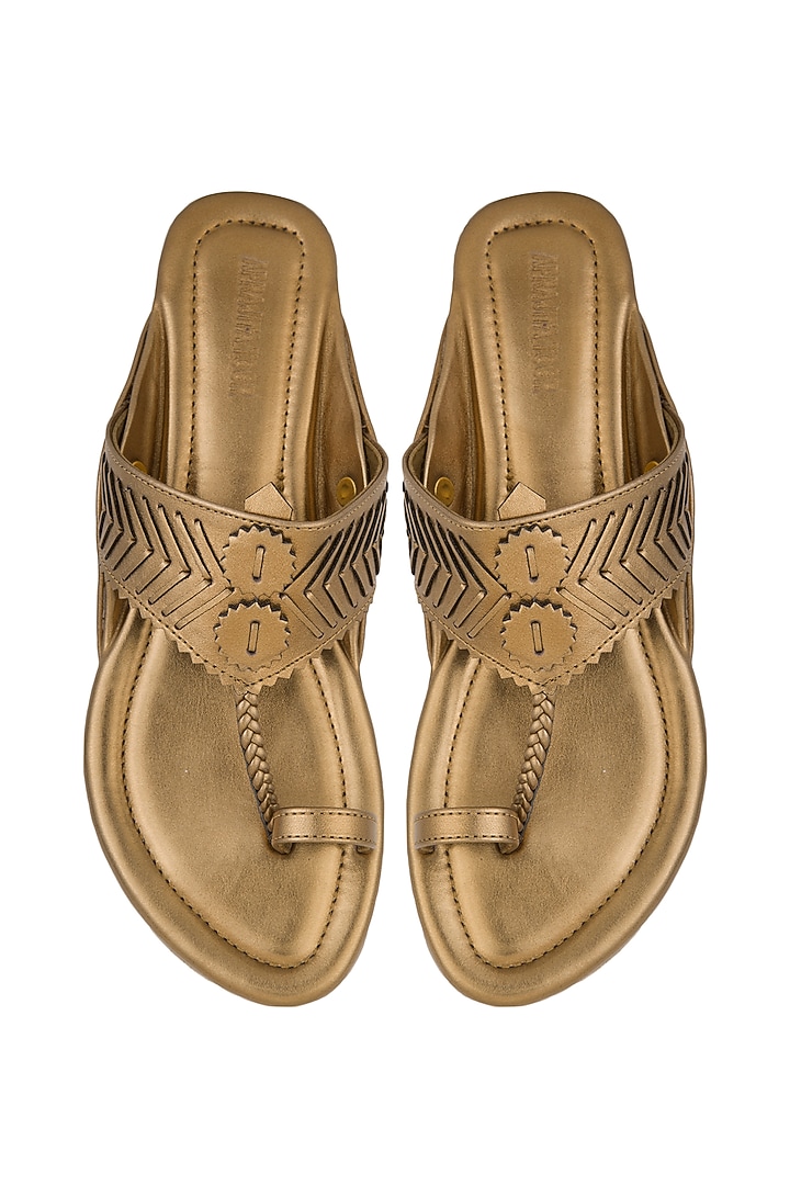 Copper Handcrafted Floral Flats by Aprajita Toor at Pernia's Pop Up Shop