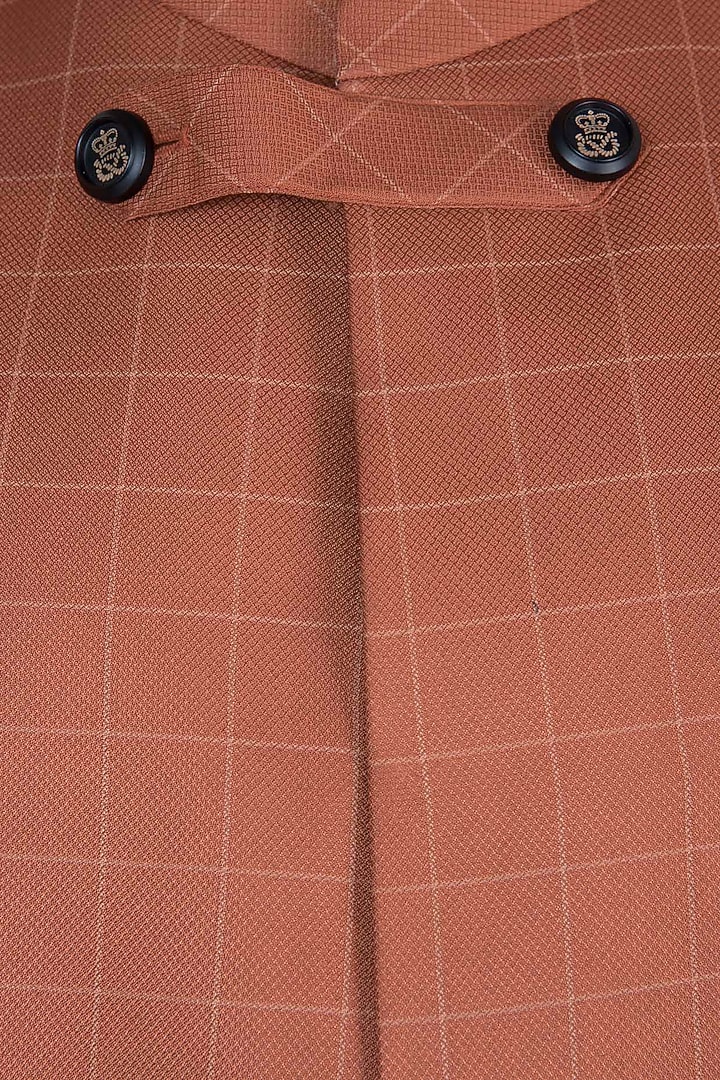 Orange Grid Wedding Sherwani Set by Anju Agarwal at Pernia's Pop Up Shop