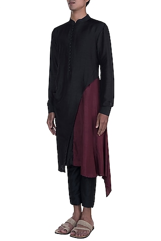 Black & Maroon Layered Kurta Set by Anju Agarwal