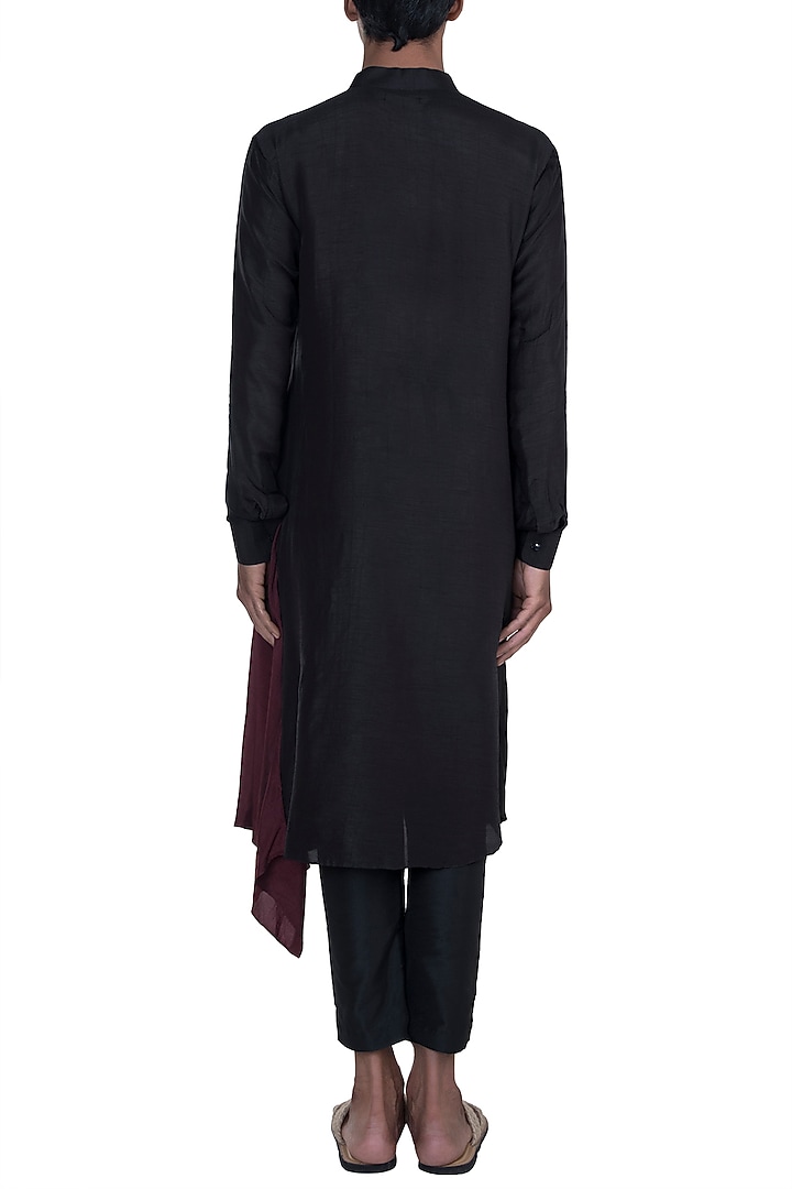 Black & Maroon Layered Kurta Set by Anju Agarwal at Pernia's Pop Up Shop