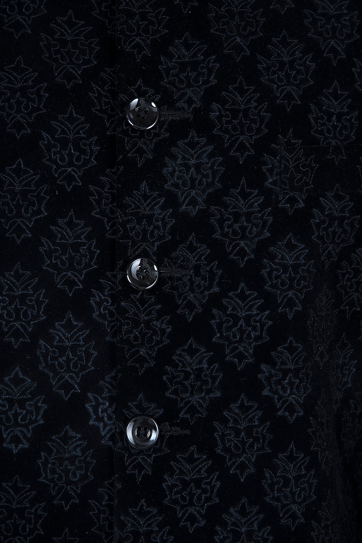 Black Self Embroidered Velvet Wedding Sherwani Set by Anju Agarwal at Pernia's Pop Up Shop