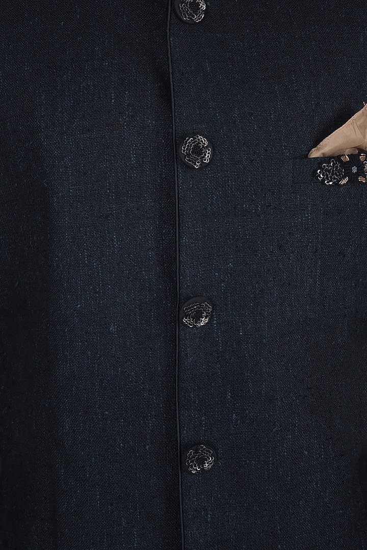 Black Embroidered Wedding Sherwani Set by Anju Agarwal at Pernia's Pop Up Shop