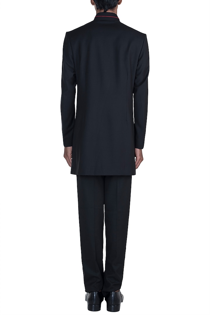 Black Asymmetric Wedding Sherwani Set by Anju Agarwal at Pernia's Pop Up Shop