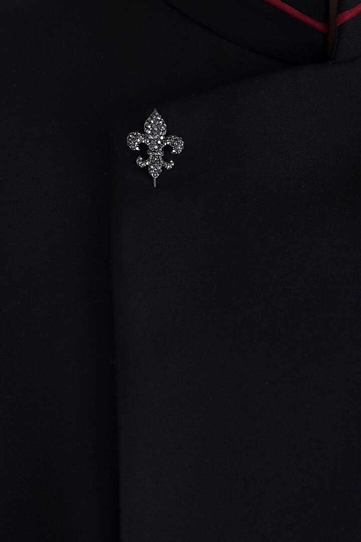 Black Asymmetric Wedding Sherwani Set by Anju Agarwal at Pernia's Pop Up Shop