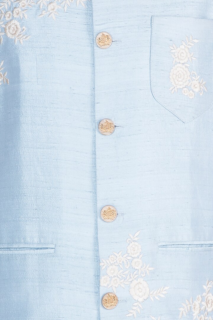 Grey Kurta Set With Baby Blue Embroidered Jacket by Anju Agarwal at Pernia's Pop Up Shop