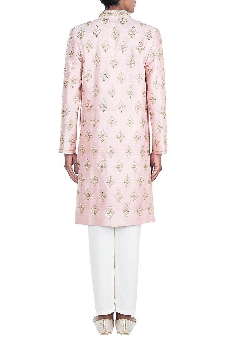 Pink Embroidered Wedding Sherwani Set by Anju Agarwal at Pernia's Pop Up Shop