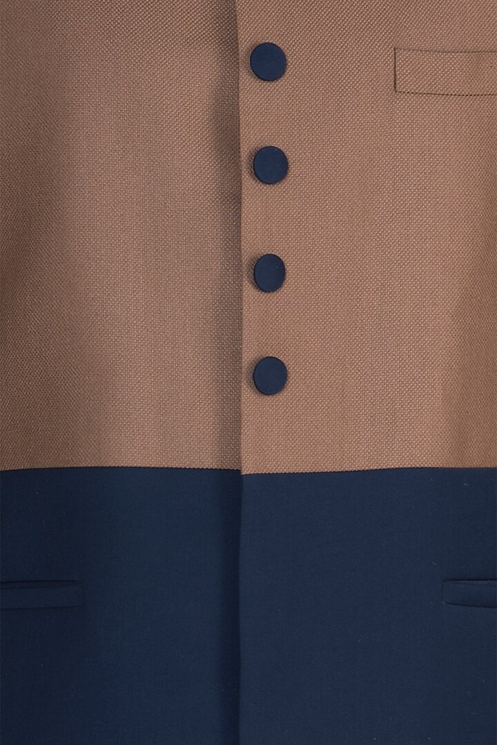 Tan Bandhgala With Pants by Anju Agarwal at Pernia's Pop Up Shop