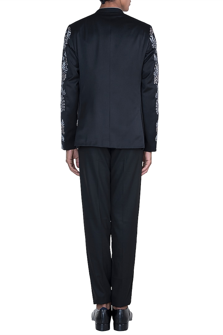 Black Embroidered Wedding Bandhgala With Pants by Anju Agarwal at Pernia's Pop Up Shop