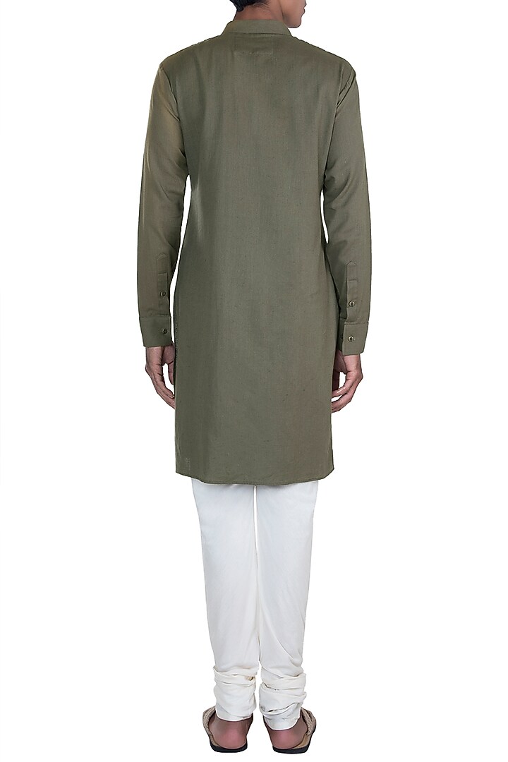 Olive Green Pintuck Kurta Set by Anju Agarwal at Pernia's Pop Up Shop