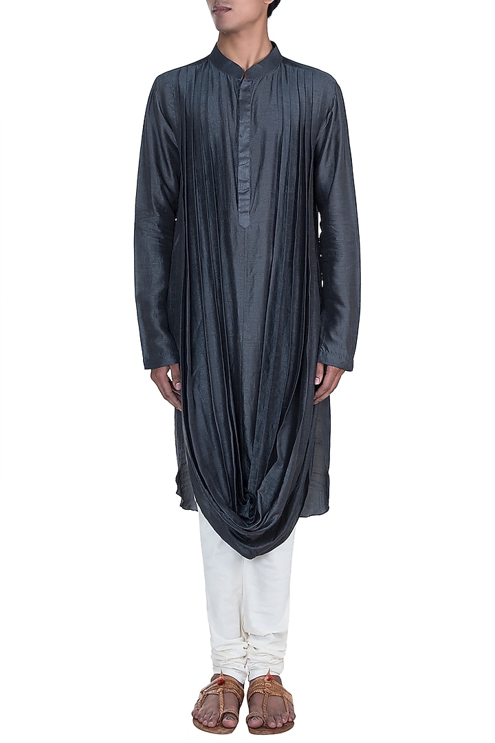 Dark Grey Double Cowl Kurta Set by Anju Agarwal at Pernia's Pop Up Shop