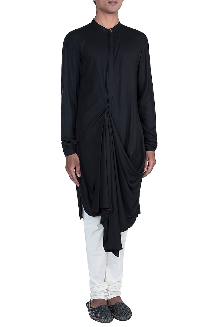 Black Draped Kurta With Churidar Pants by Anju Agarwal at Pernia's Pop Up Shop