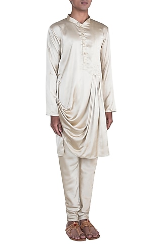 Golden Moonga Silk Kurta Set by Anju Agarwal
