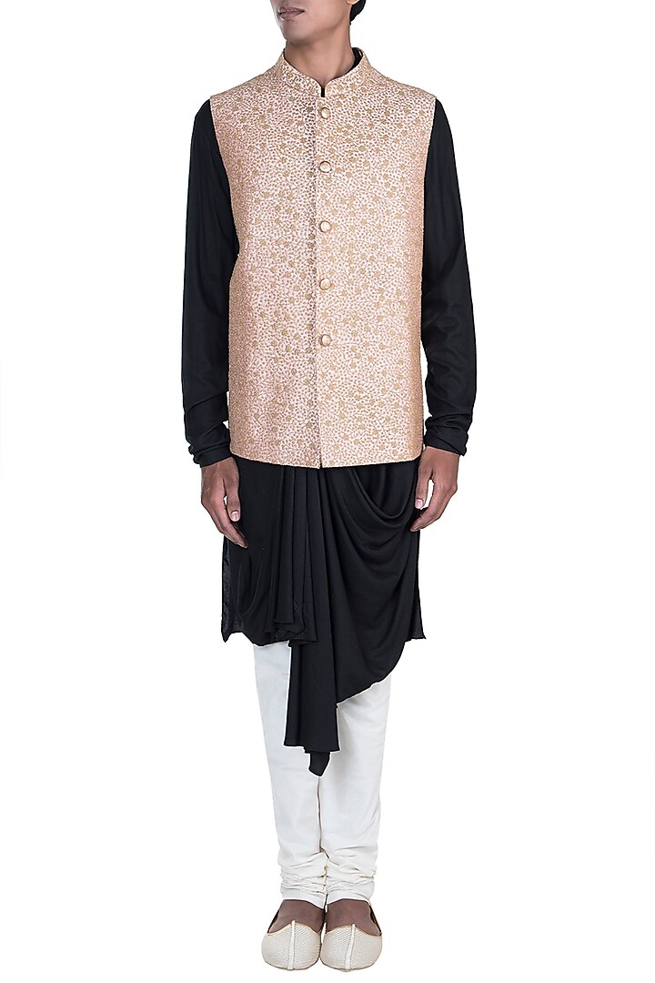 Peach Embroidered Jacket by Anju Agarwal at Pernia's Pop Up Shop