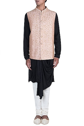 Peach Embroidered Jacket by Anju Agarwal