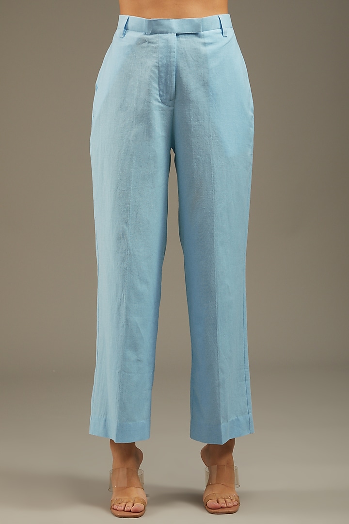 Light Blue Khadi Cotton Embroidered Blazer Set by Anuj Bhutani at Pernia's Pop Up Shop