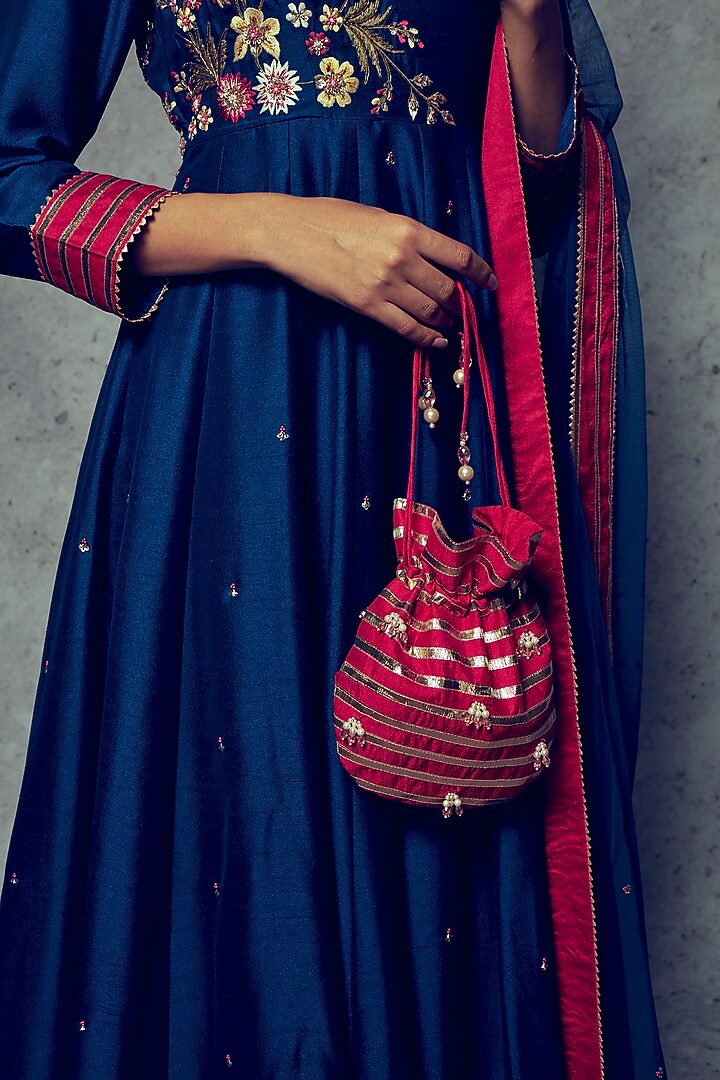 Royal Blue Embroidered Wedding Anarkali Set by Ajiesh Oberoi at Pernia's Pop Up Shop