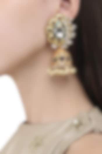 Gold Finish Polki and Enamel Detailing Jhumki Earrings by Anjali Jain Jewellery