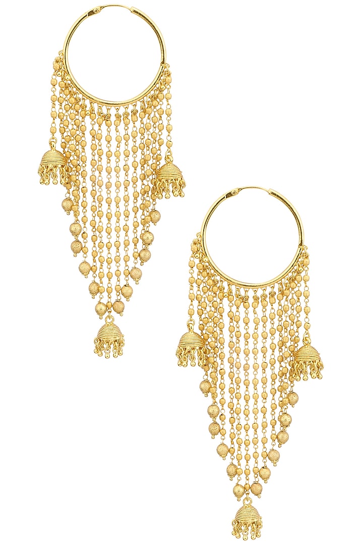Gold finish strings and jhumki drops balis available only at Pernia's Pop Up Shop.