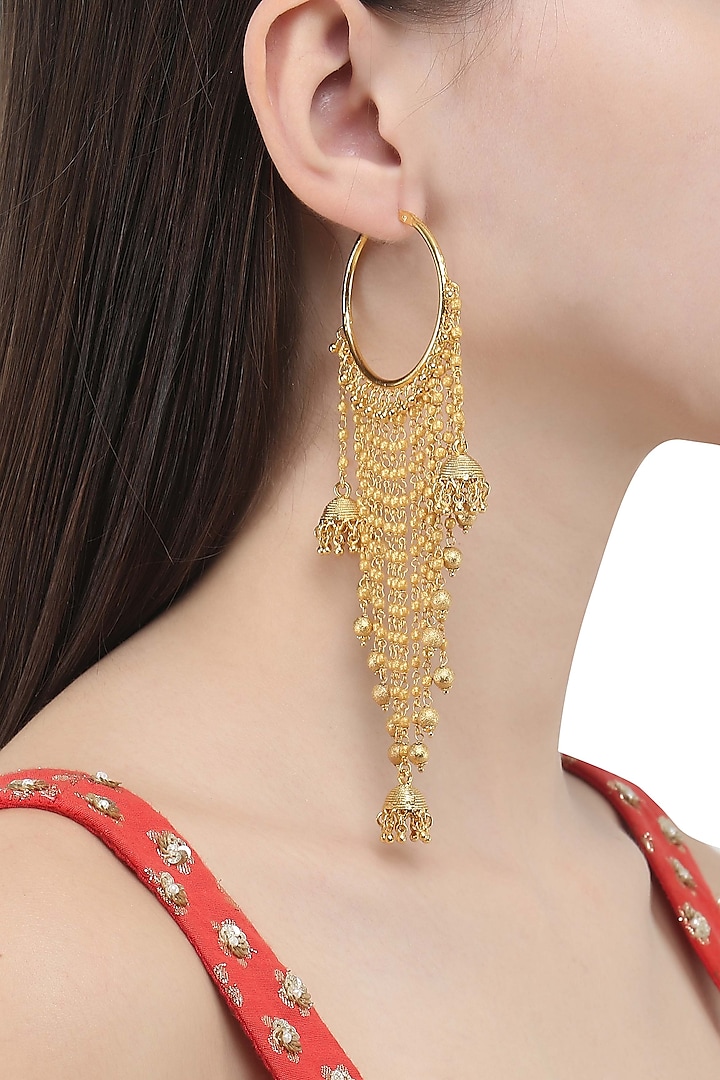 Gold Finish Strings and Jhumki Drops Balis by Anjali Jain Jewellery
