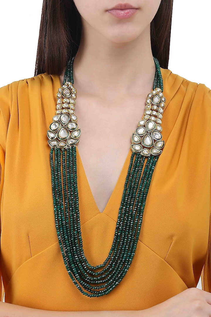 Gold Finish Polki Multilayer String Necklace by Anjali Jain Jewellery