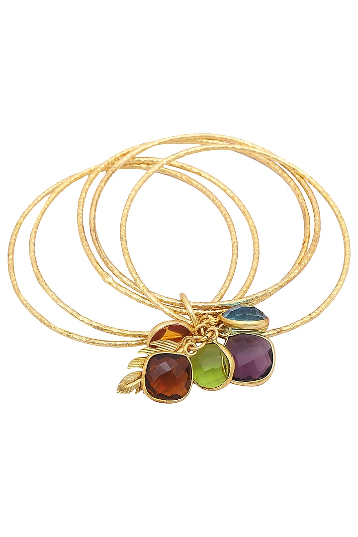 Set of 5 gold plated multi colored topaz stone bangles available only at Pernia's Pop Up Shop.