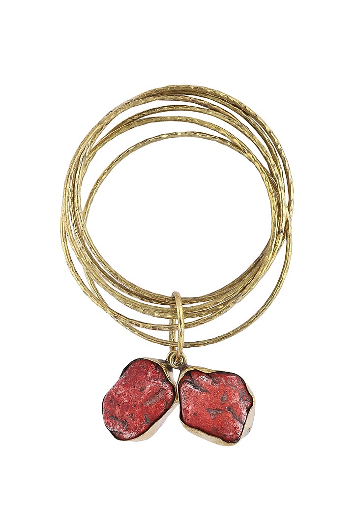 Set of 6 gold plated coral stone bangles available only at Pernia's Pop Up Shop.