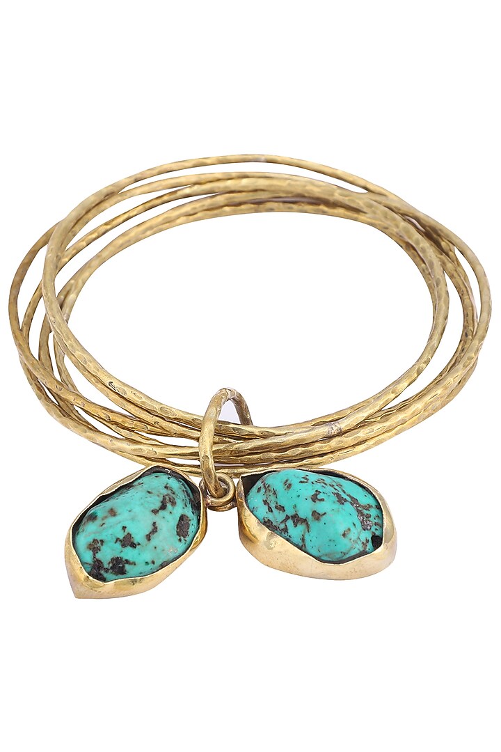 Set of 6 gold plated turquoise stone bangles available only at Pernia's Pop Up Shop.