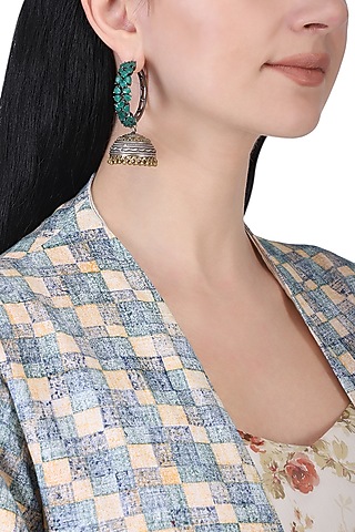 Antique silver and gold dual plated jhumki earrings by Anjali Jain Jewellery