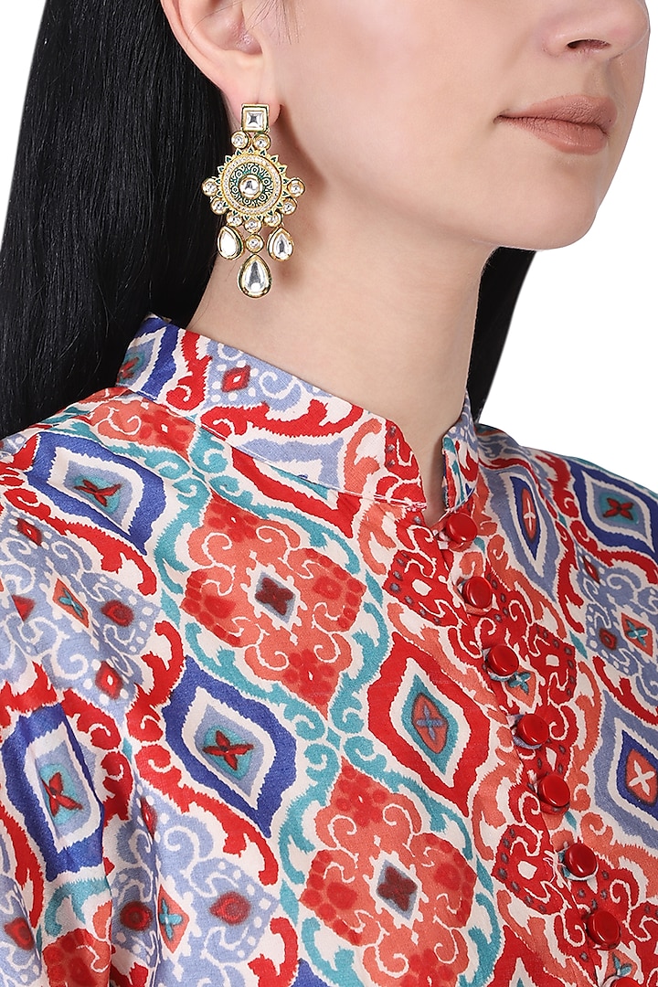 Gold plated kundan dangler earrings by Anjali Jain Jewellery