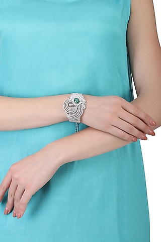 Silver plated american diamond and onyx bracelet by Anjali Jain Jewellery