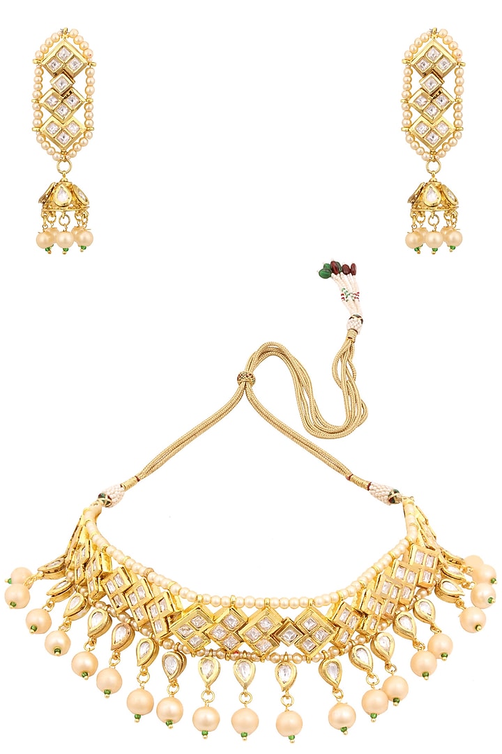Anjali Jain presents Gold finish polki stone and pearl choker