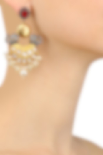 Gold Finish Ruby Stone Elephant Design Chandbali Earrings by Anjali Jain Jewellery