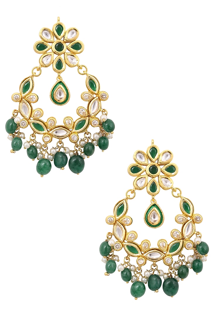 Anjali Jain presents Golden polki onyx and pearl chandbali earrings available only at Pernia's Pop Up Shop.