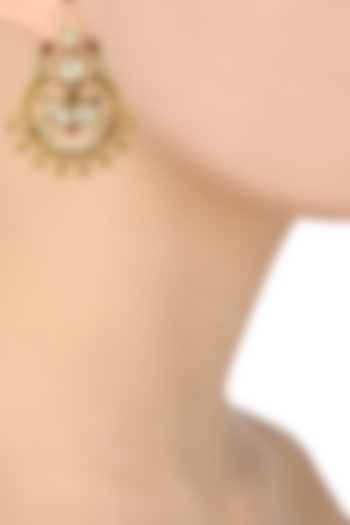 Gold Plated Kundan and Pink Semi Precious Stone Earrings by Anjali Jain Jewellery