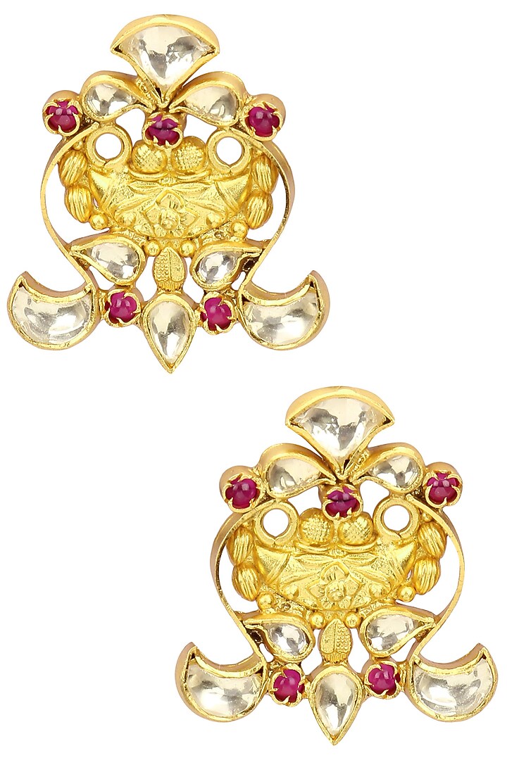Anjali Jain presents Gold plated semi precious stone floral earrings available only at Pernia's Pop Up Shop.