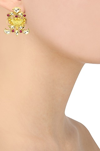 Gold Plated Semi Precious Stone Floral Earrings by Anjali Jain Jewellery