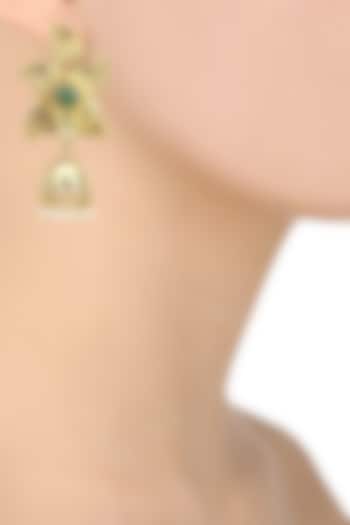Gold Plated Jhumki Drop Textured Earrings by Anjali Jain Jewellery