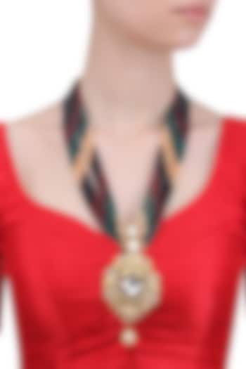 Gold Finish Polki and Navratan Stones Multilayer Necklace by Anjali Jain Jewellery
