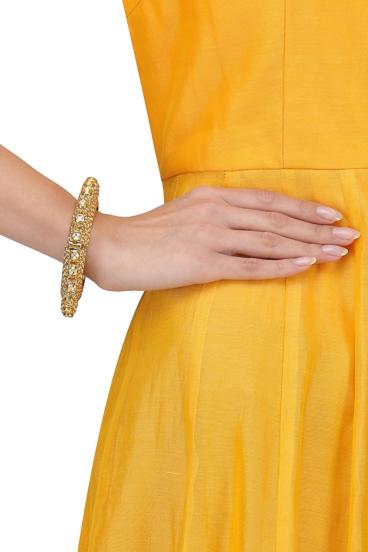 Set Of 2 Gold Finish Pearl Bangles by Anjali Jain Jewellery