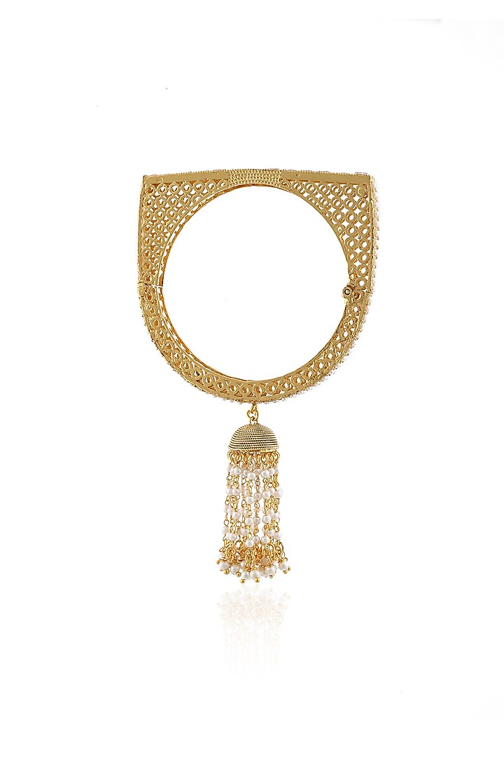 Anjali Jain presents Set of 2 Gold bangles with pearls & polki available only at Pernia's Pop Up Shop.