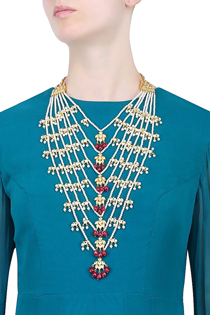 Anjali Jain presents Pearl multi strand satlada necklace available only at Pernia's Pop Up Shop.