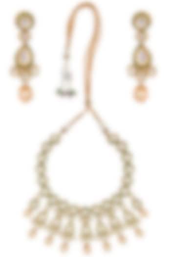 Anjali Jain presents Gold finish kundan and pearls drops jaal necklace set available only at Pernia's Pop Up Shop.