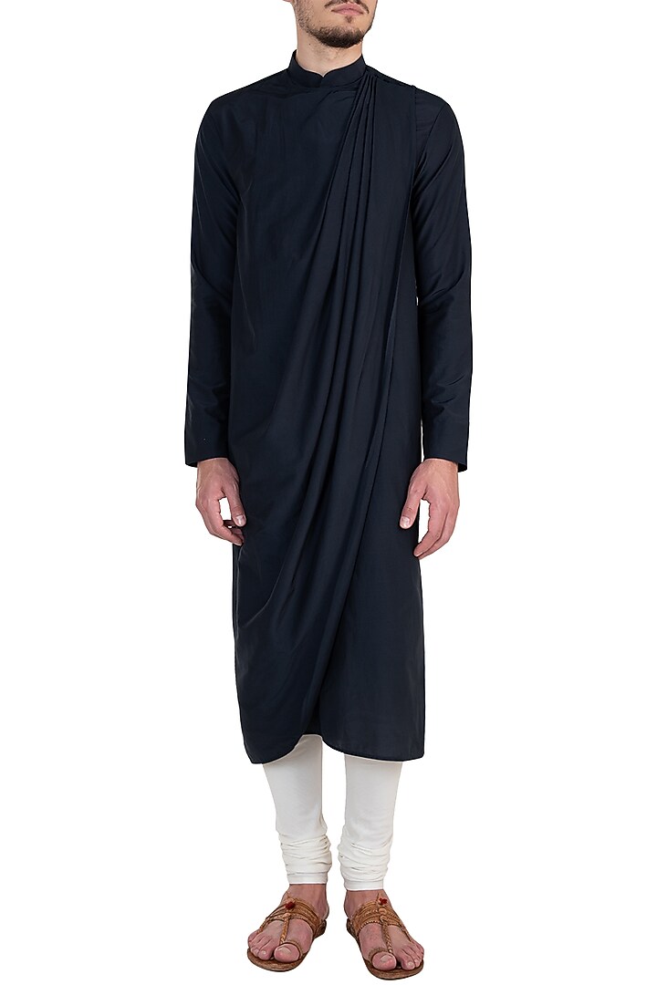 Navy blue draped kurta available only at Pernia's Pop Up Shop.