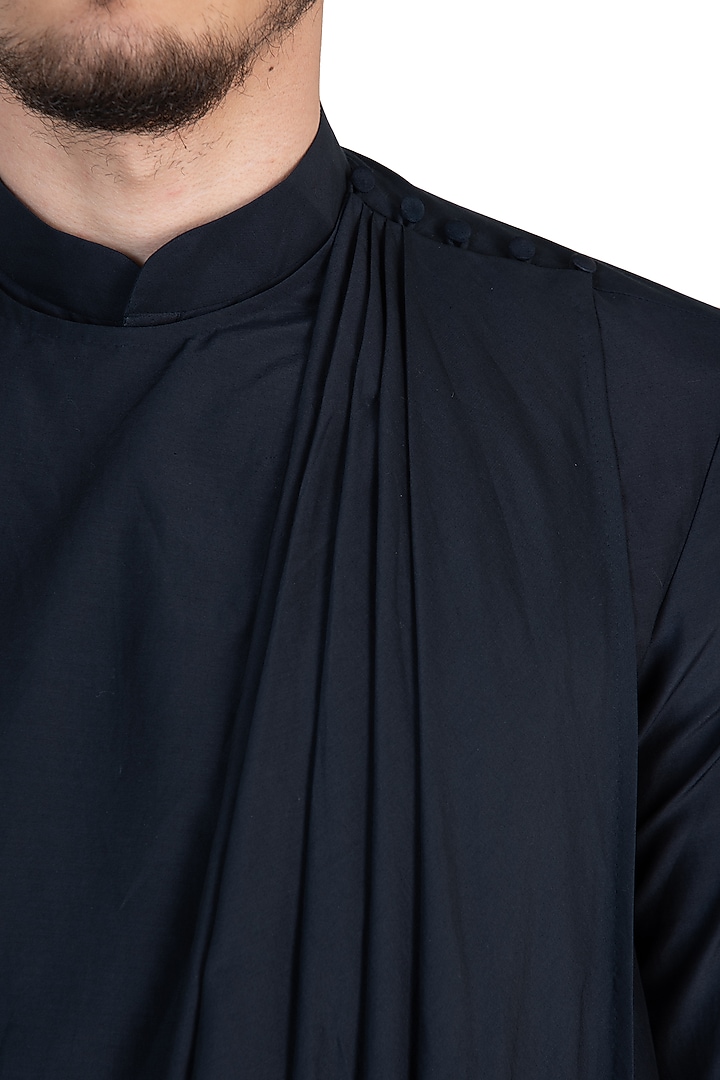 Navy blue draped kurta available only at Pernia's Pop Up Shop.