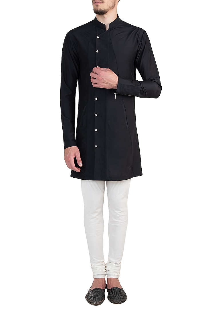 Black structured overlap shirt available only at Pernia's Pop Up Shop.