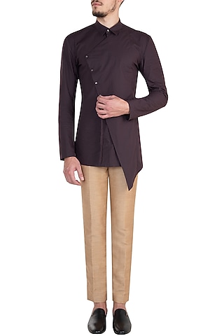 Marsala Asymmetrical Shirt by Rishta By Arjun Saluja Men